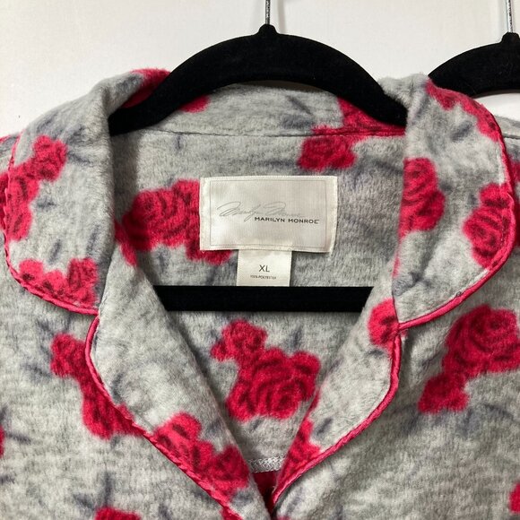 Marilyn Monroe Pajama Set, Size XL, Gray w Pink Roses 2-Piece Soft Fleece Comfy - Picture 2 of 11